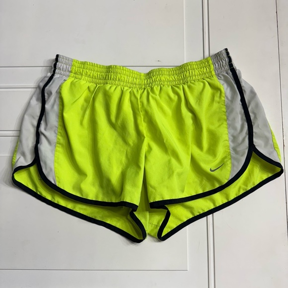 Nike Pants - Nike Dri Fit Women’s Neon Yellow White Running Athletic Shorts Size Large